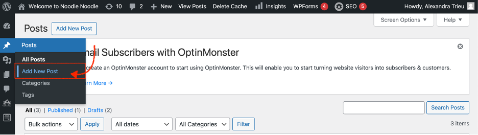 Add New Post on WordPress website